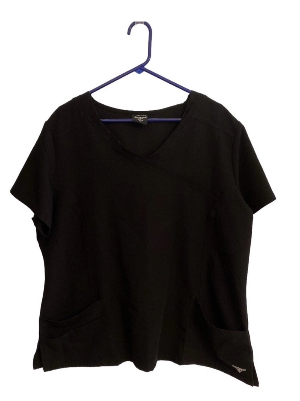 Material Girl by MedGear Black Short Sleeve V-Neck Scrub Top Plus Size 2XL